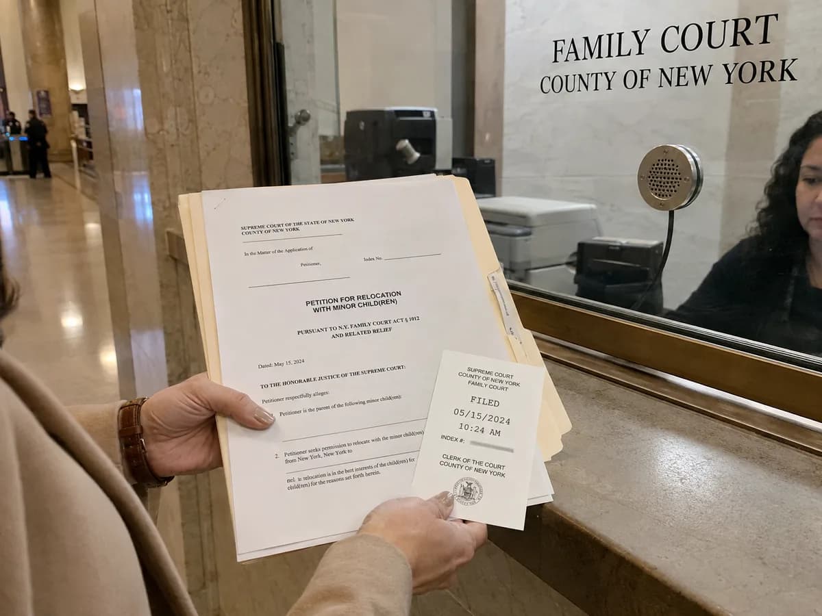 A filed petition for relocation with minor children held outside a Family Court clerk's window